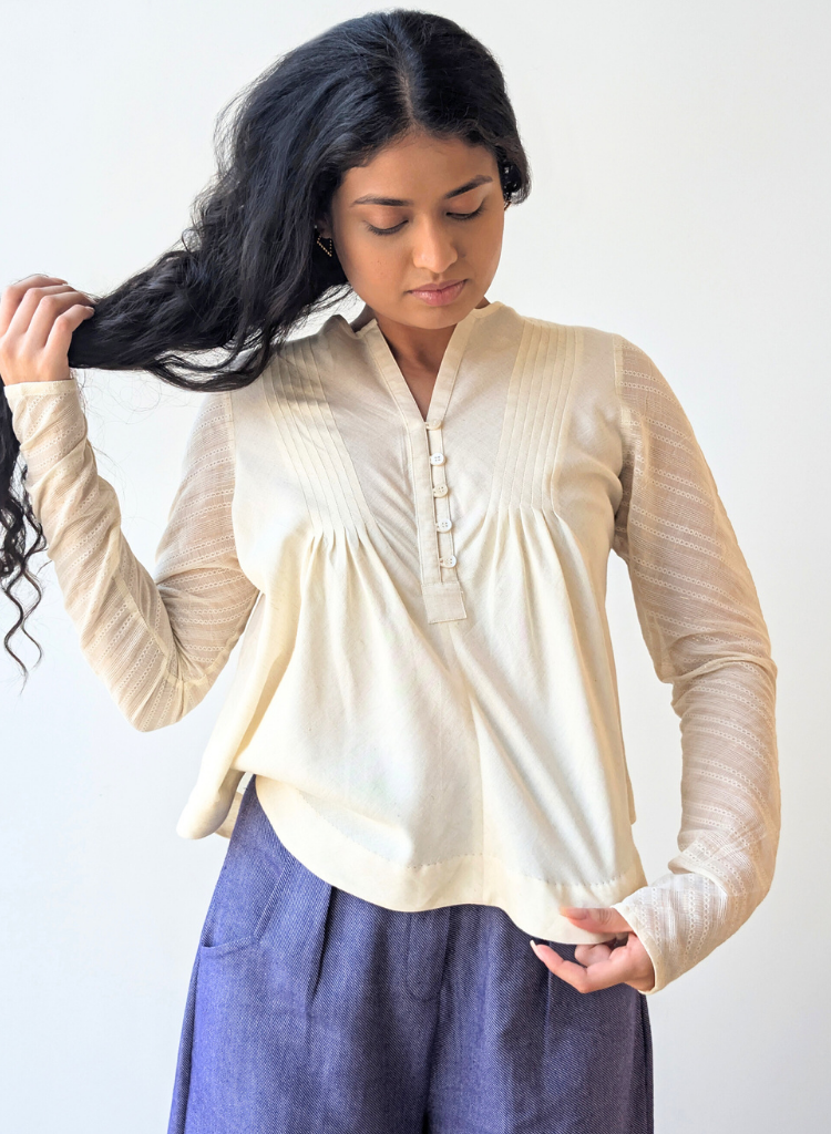 Slant Pleat Flow Blouse