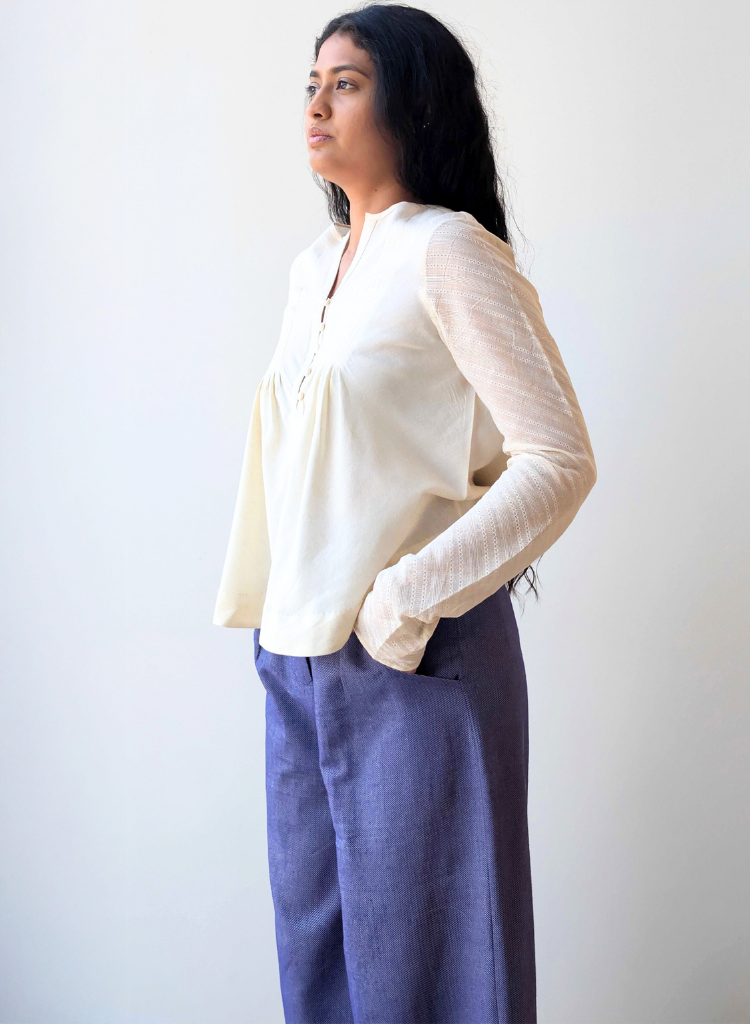 Slant Pleat Flow Blouse