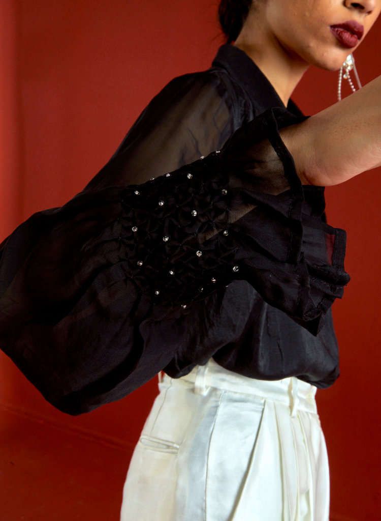 Smocking Detail Shirt Set