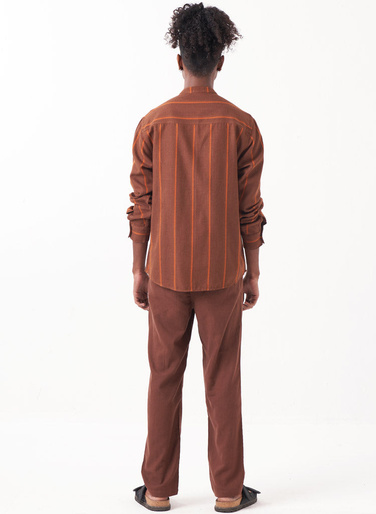 Stripe Band Collar Shirt