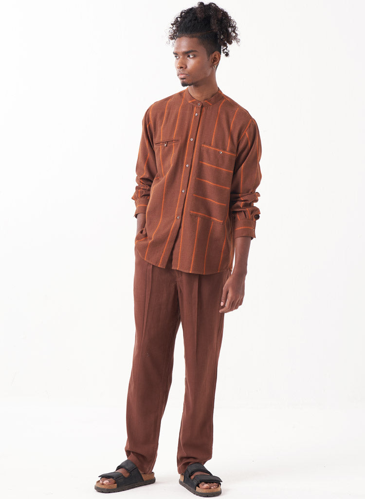 Stripe Band Collar Shirt