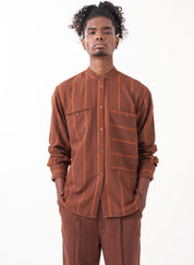 Stripe Band Collar Shirt