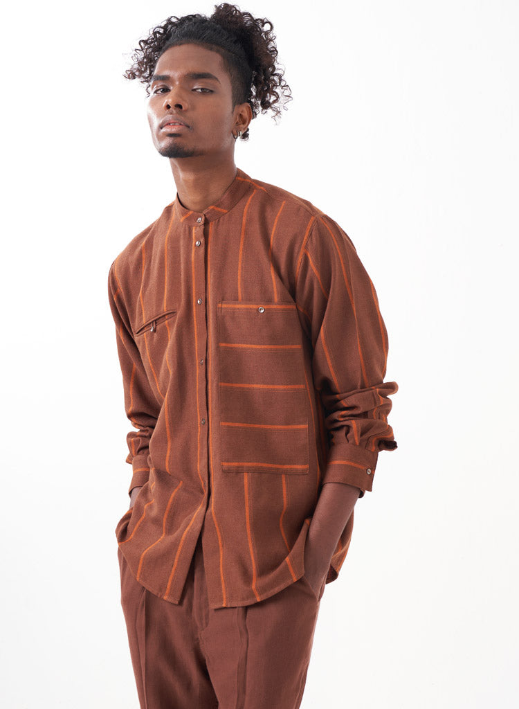 Stripe Band Collar Shirt