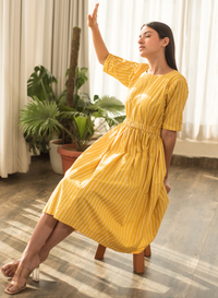 Stripe Elastic Waist Dress - XS / Yellow