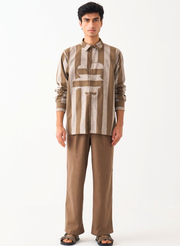 Stripe Floral Applique Shirt