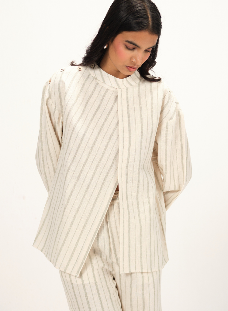 Striped Band Collar Top