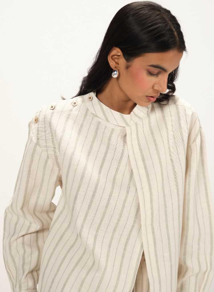 Striped Band Collar Top