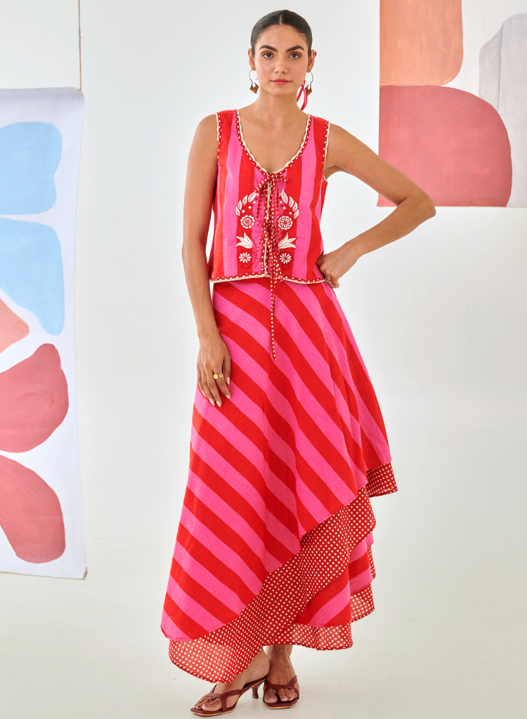 Striped Embroidered Set