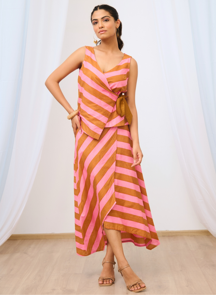 Striped Asymmetric Skirt Set