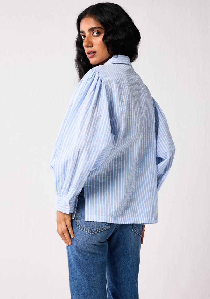 Striped Balloon Sleeve Shirt