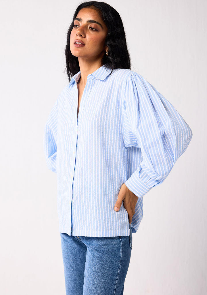 Striped Balloon Sleeve Shirt