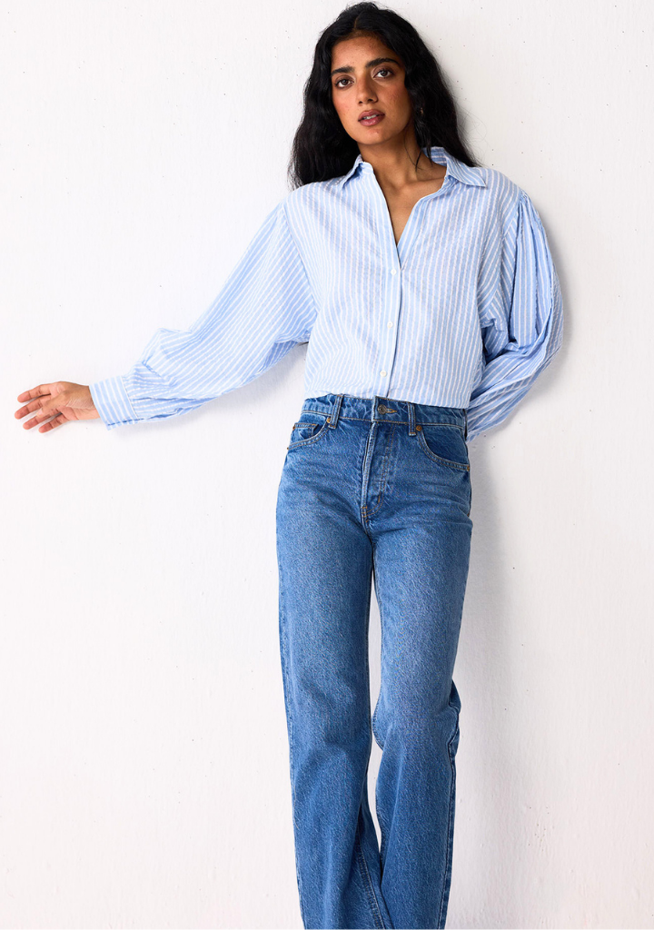 Striped Balloon Sleeve Shirt
