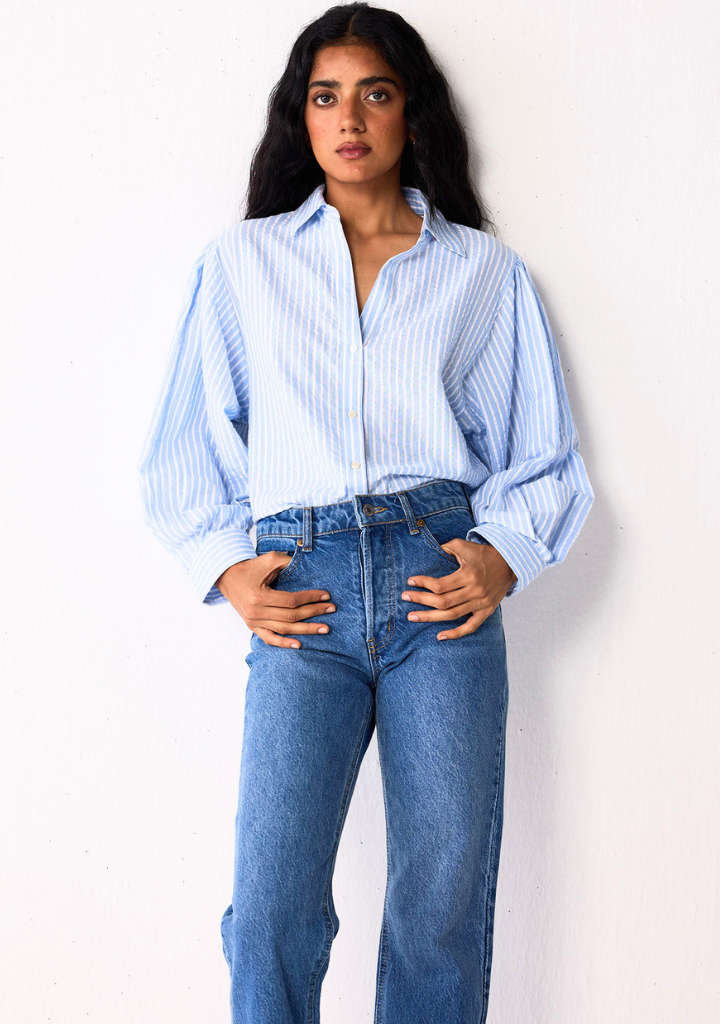 Striped Balloon Sleeve Shirt