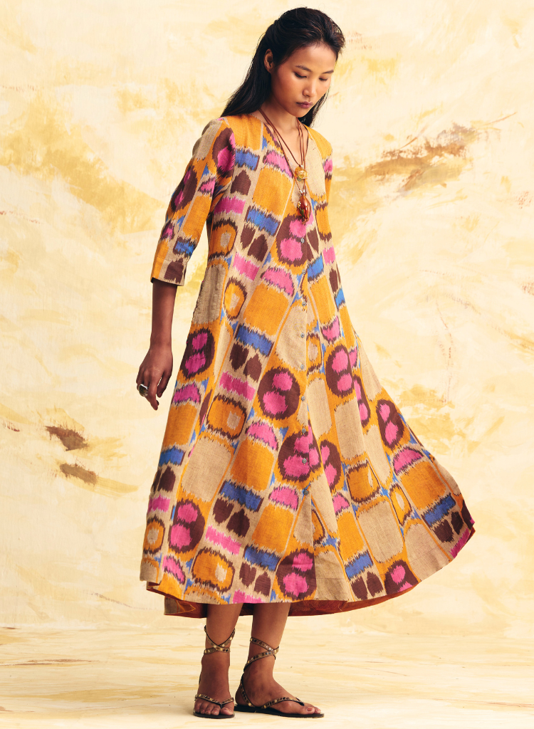 Sunflare Bias Button Dress
