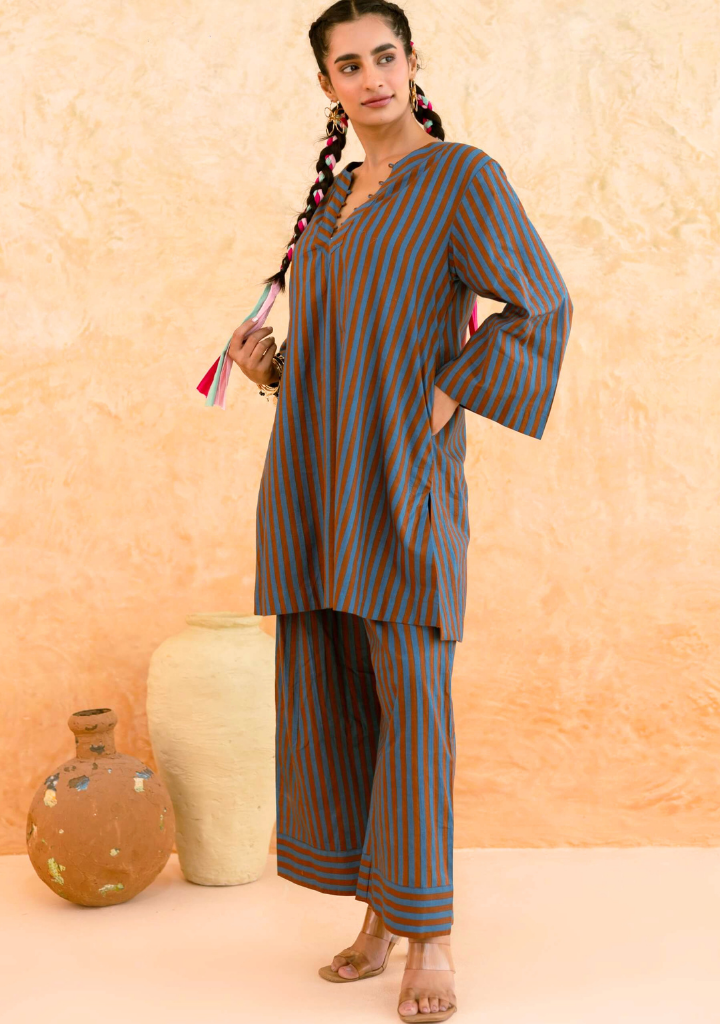 Teal Brown Striped Set