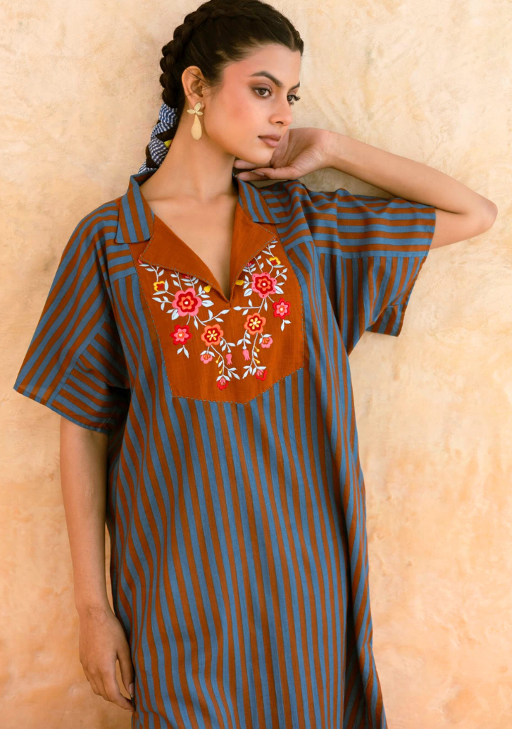 Teal Striped Kurta