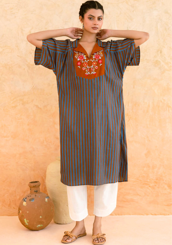 Teal Striped Kurta