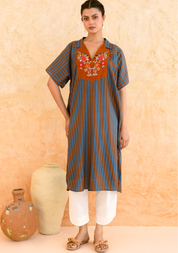 Teal Striped Kurta