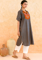 Teal Striped Kurta