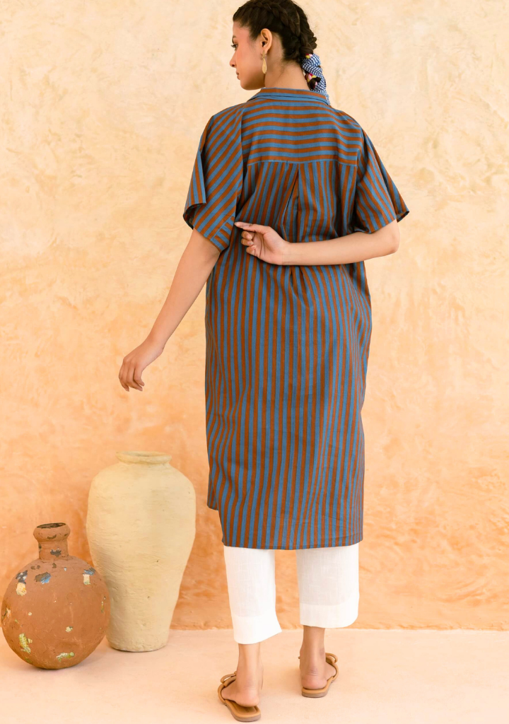 Teal Striped Kurta