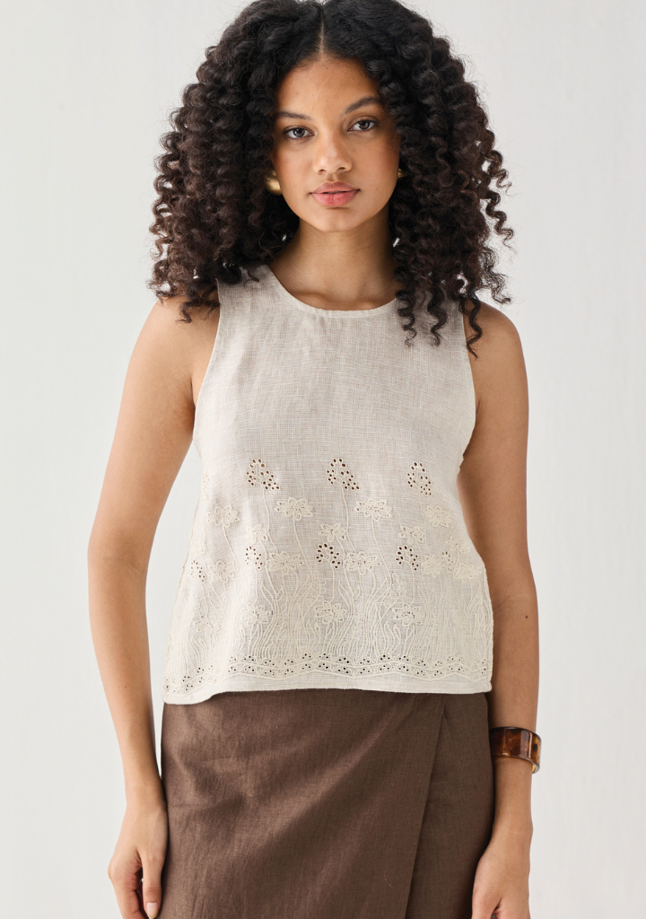 Embroidered Button Back Top
