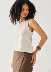 Embroidered Button Back Top