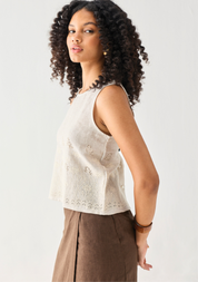 Embroidered Button Back Top