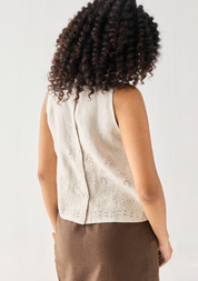 Embroidered Button Back Top
