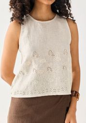 Embroidered Button Back Top