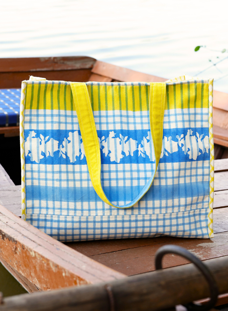 Blue Checks Tote Bag