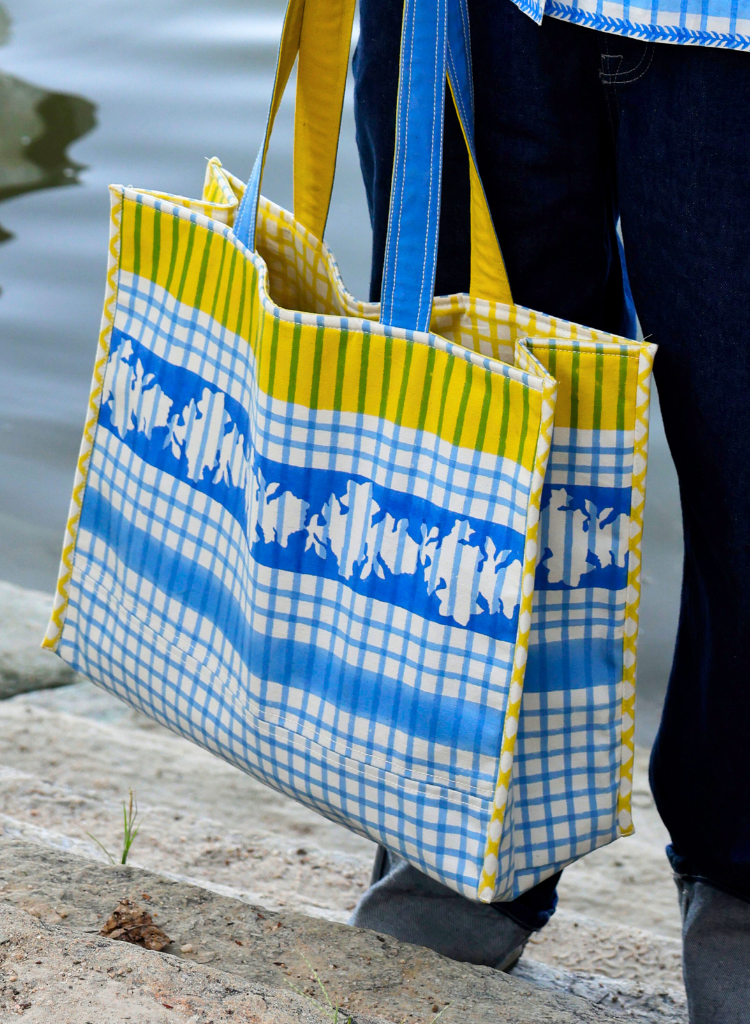 Blue Checks Tote Bag