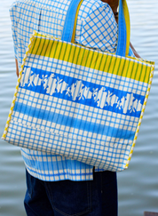 Blue Checks Tote Bag