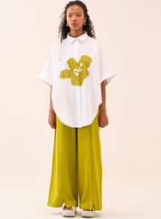 U Hem Floral Emb Shirt Set