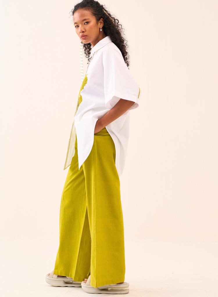 U Hem Floral Emb Shirt Set