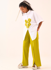 U Hem Floral Emb Shirt Set