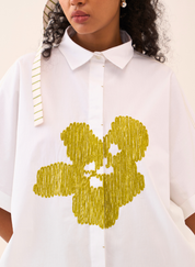 U Hem Floral Emb Shirt Set