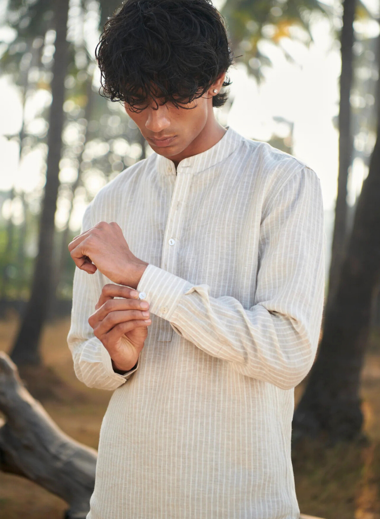 Undyed Pinstripe Shirt Kurta