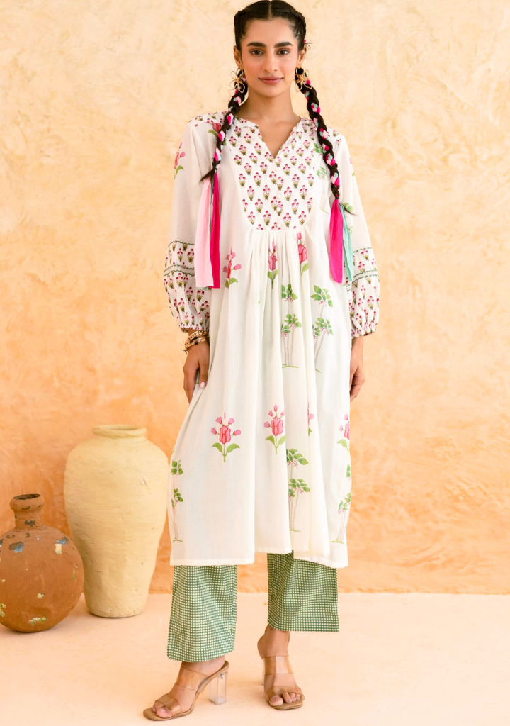 White Printed Kurta Set