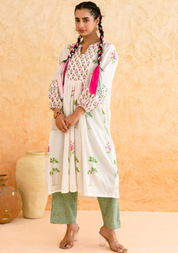 White Printed Kurta Set