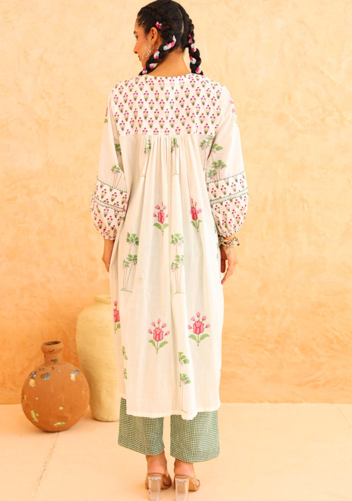 White Printed Kurta Set
