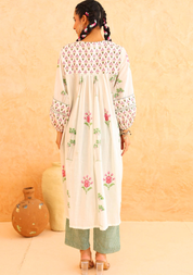 White Printed Kurta Set
