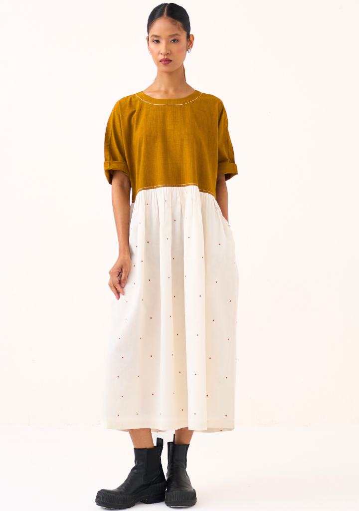 Yoke Gather Polka Dress