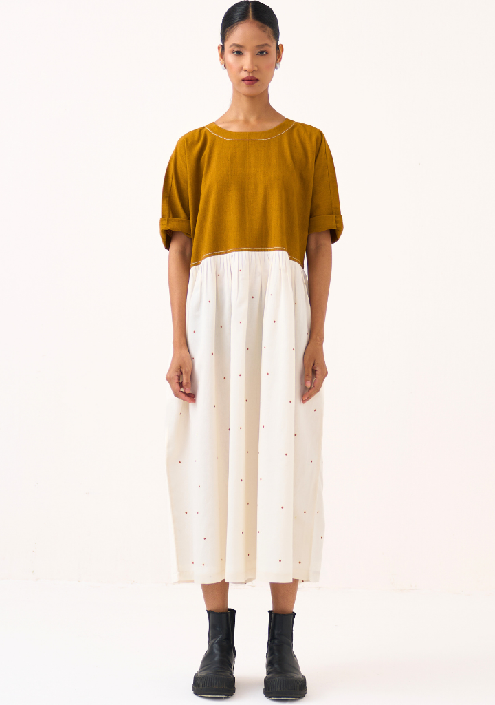 Yoke Gather Polka Dress