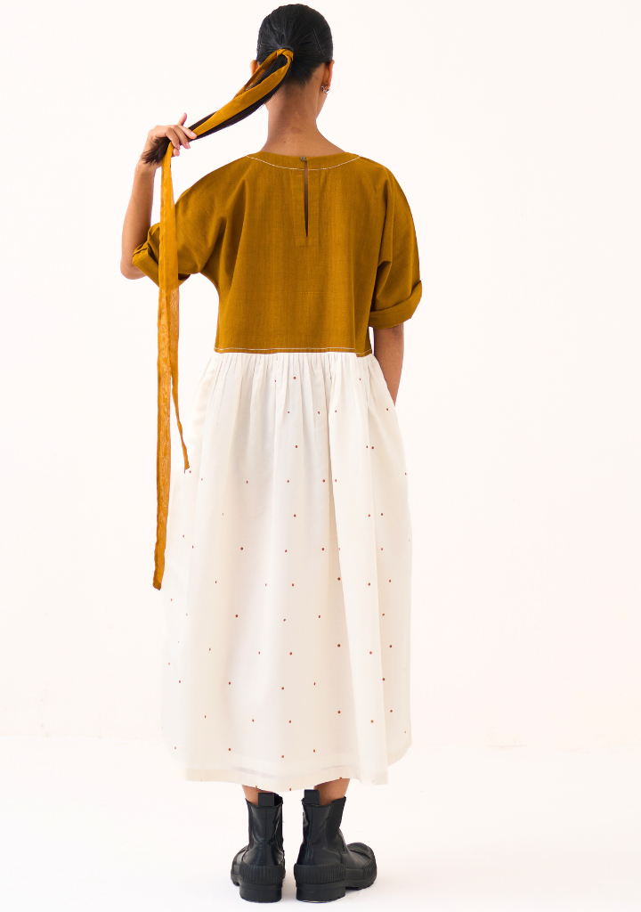 Yoke Gather Polka Dress