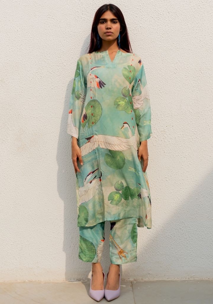 Oriental Cranes & Frogs Kurta