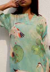 Oriental Cranes & Frogs Kurta