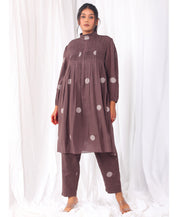 Brown Pleated Dress Set