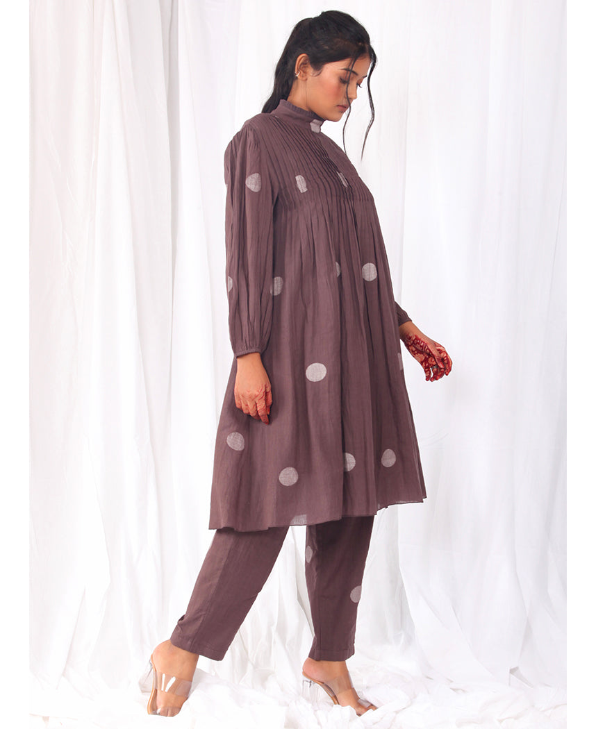 Brown Pleated Dress Set