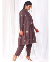 Brown Pleated Dress Set