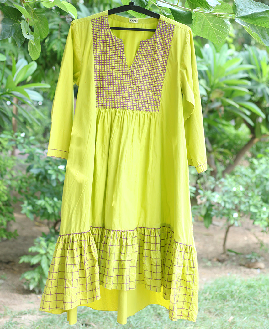 Check Embroidered Dress